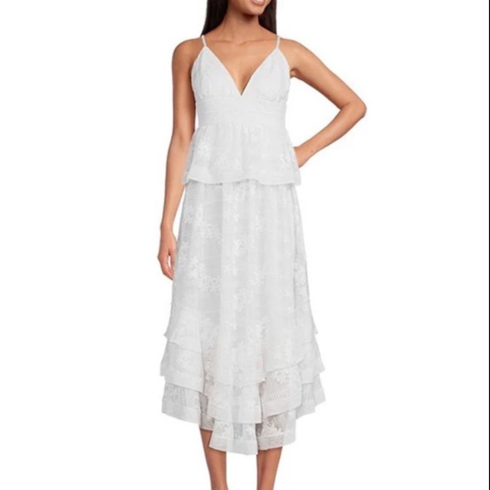 Gianni Bini Midori Chiffon embroidered maxi elegant White Dress Sz 0 bridal